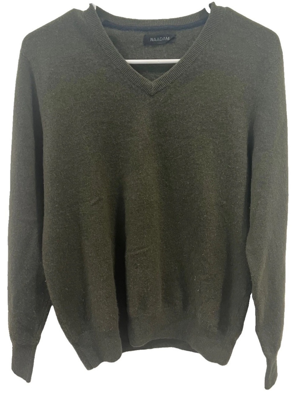 NAADAM 100% Cashmere V-Neck Sweater Olive Green Women's M Soft Pullover